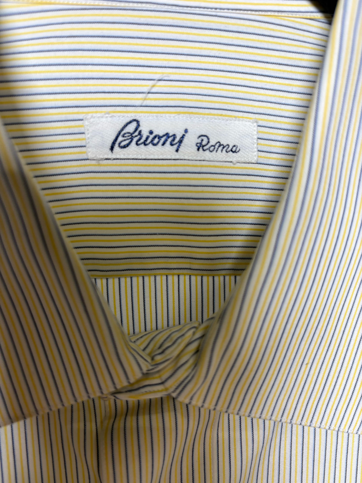 Mens Size 40 / 15 3/4 Brioni Yellow Cotton Stripe Men's Pre-Owned Dress Shirt