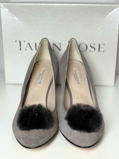 W Shoe Size 39.5 (8.5/9 US) Taryn Rose Dark Gray Suede Fur Trim Pump