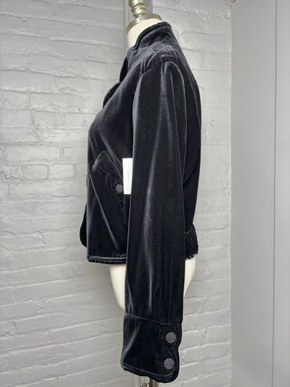 Women Size S Yves Saint Laurent Black Solid Velvet Scallop Trim Jacket