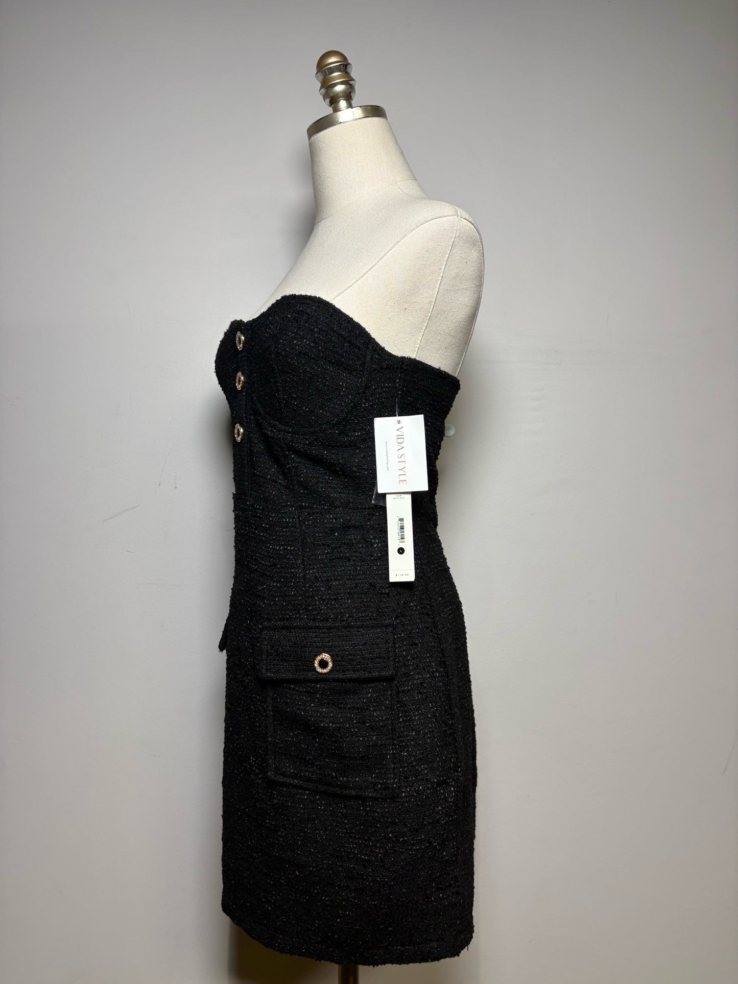 Size L Aqua Black & Gold Women's Polyester, Spandex NWT, Pre-owned Dress