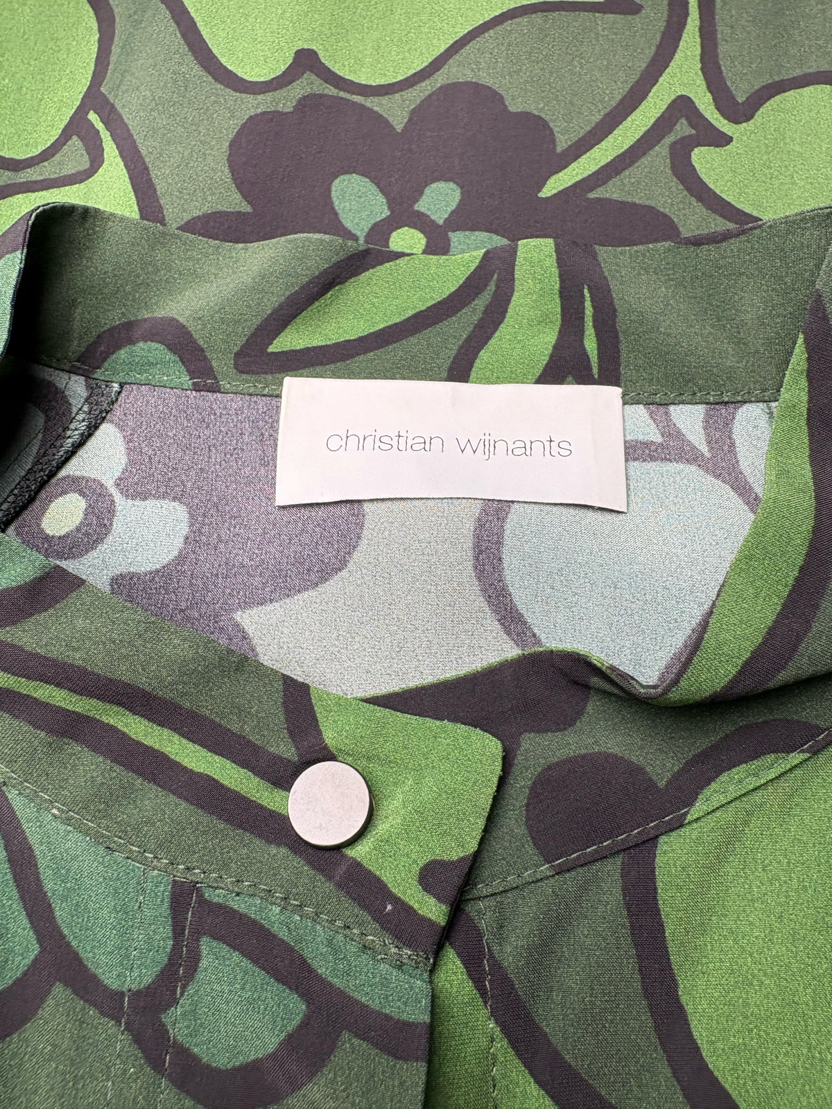 Women Size 40 Christian Wijnants Dark Green Black Floral Rayon Pre-Owned Maxi Shirt Dress