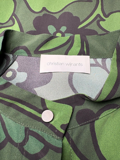 Women Size 40 Christian Wijnants Dark Green Black Floral Rayon Pre-Owned Maxi Shirt Dress
