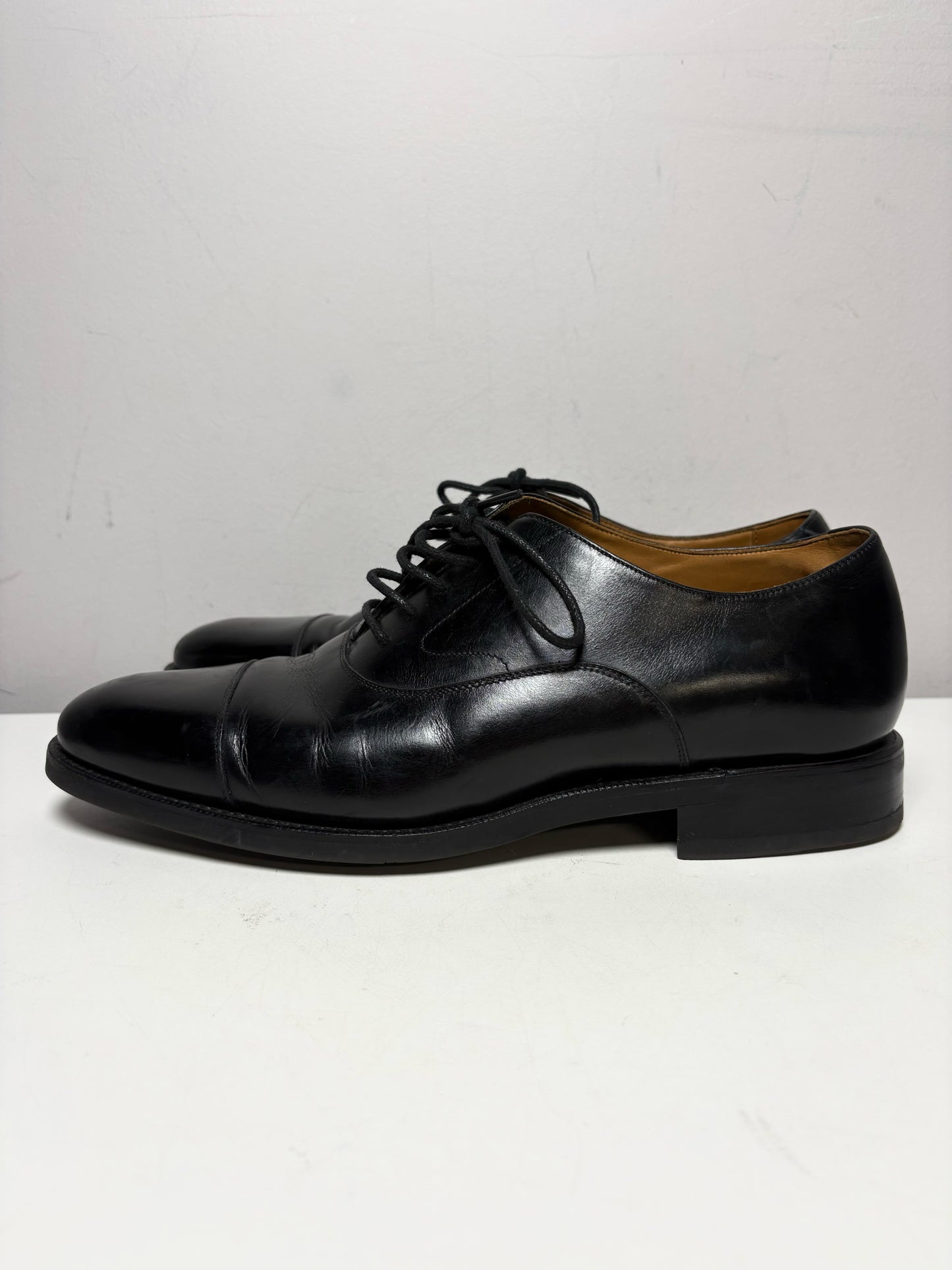 Men Shoe Size UK 8 Meermin Black Calf Leather Pre-Owned Cap-Toe Oxford Shoes