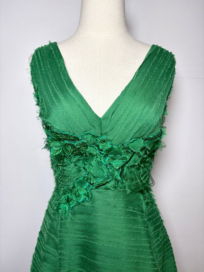 Women Size 12 Marchesa Notte Emerald Green Floral Applique Pre-owned, NWT Dress