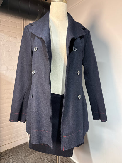 Women Size M Yoshi Kondo Navy Blue Solid Vintage 100% Wool 2 Piece Set