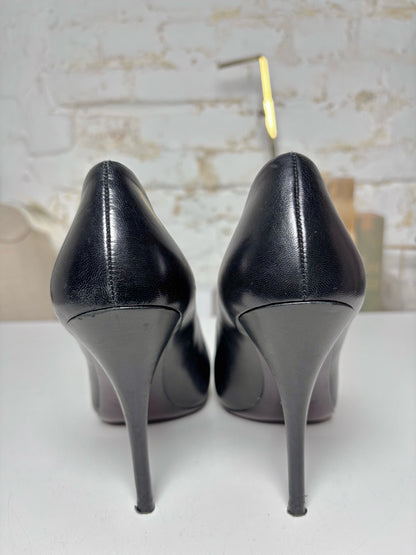 W Shoe Size 37.5 Miu Miu Black Leather Genuine Leather Heels
