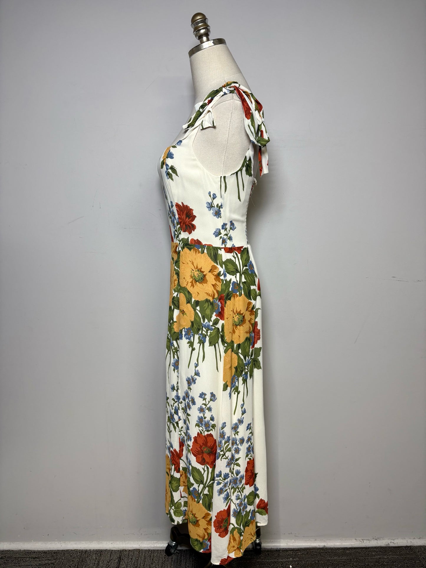 Women's Size 6 O.P.T Cream Neutral Floral Print Pure Viscose Pre-Owned Sundress
