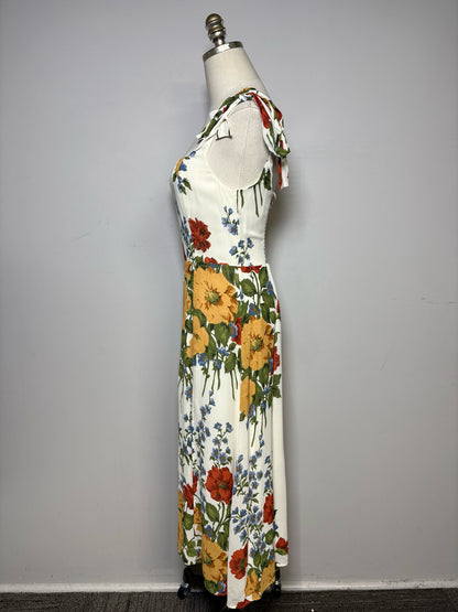 Women's Size 6 O.P.T Cream Neutral Floral Print Pure Viscose Pre-Owned Sundress