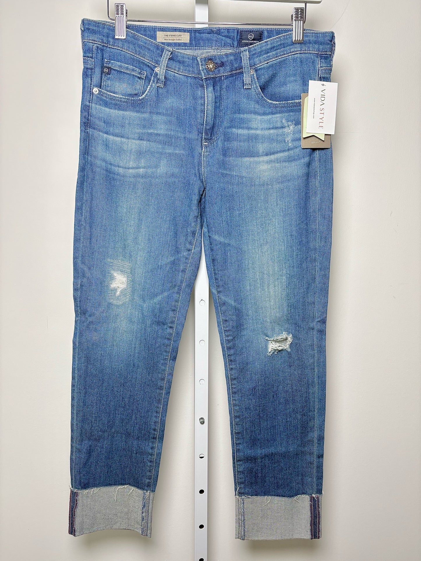 Women Size 28 Adriano Goldschmied Metallic Blue Distressed Denim NWT Jeans
