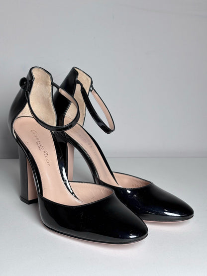 W Shoe Size 37.5 (7 US) Gianvito Rossi Black Leather Patent Pre-owned, NWT Heels