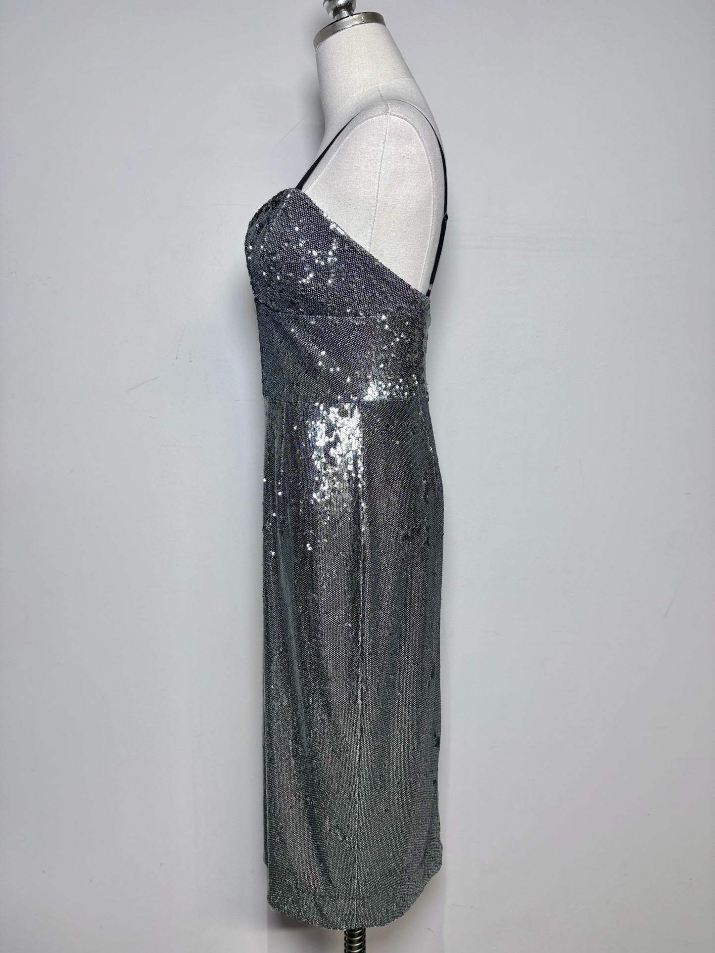 Women Size S Dress the Population Silver Sequins Midi Dress
