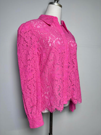 Women Size S L'Agence Hot Pink Lace Cotton Blend Blouse
