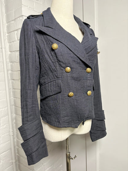 Women Size 6 Smythe Black Solid Cotton, Linen Jacket