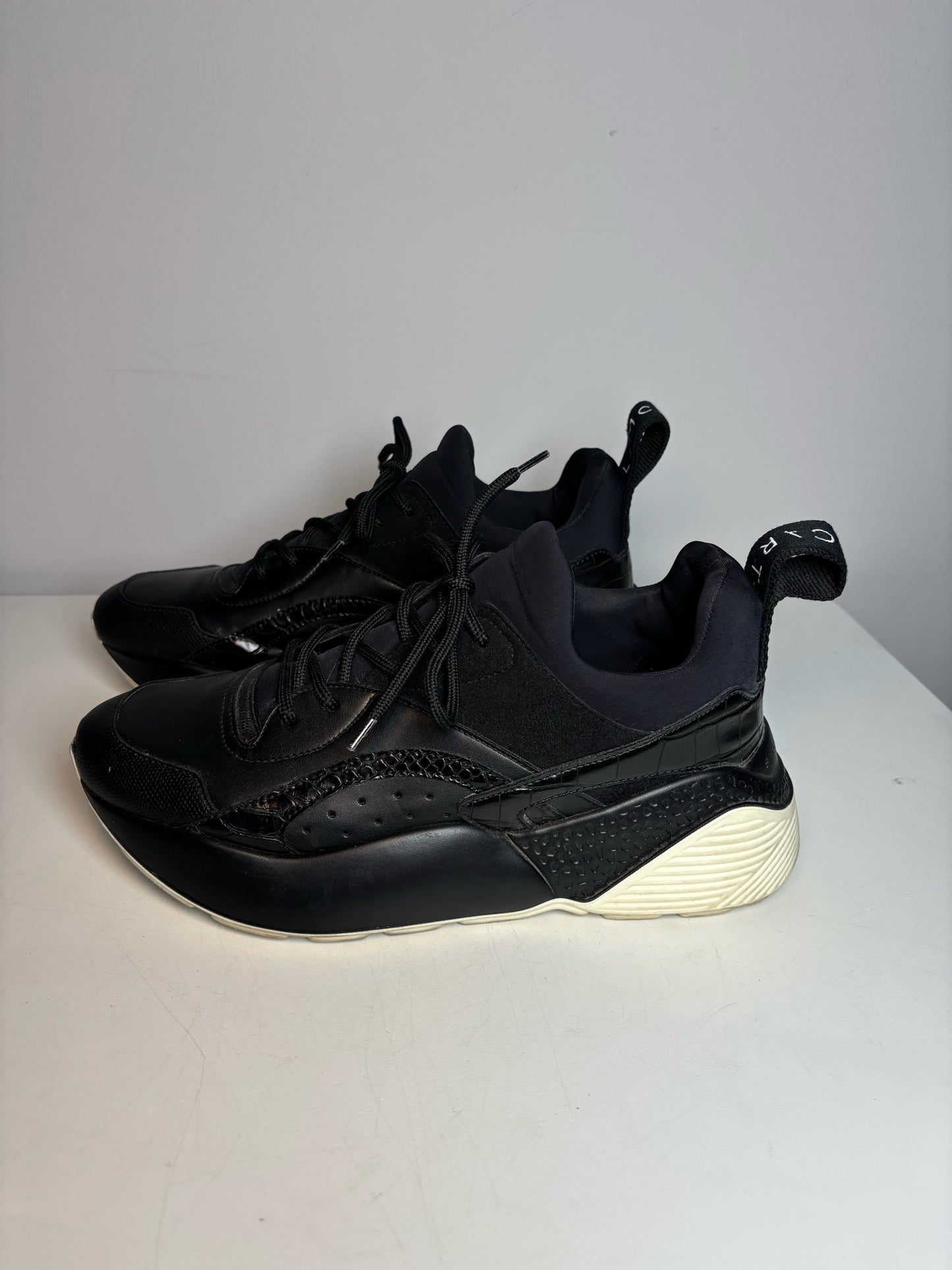 W Shoe Size 8 Stella McCartney Black Faux Leather Sneakers