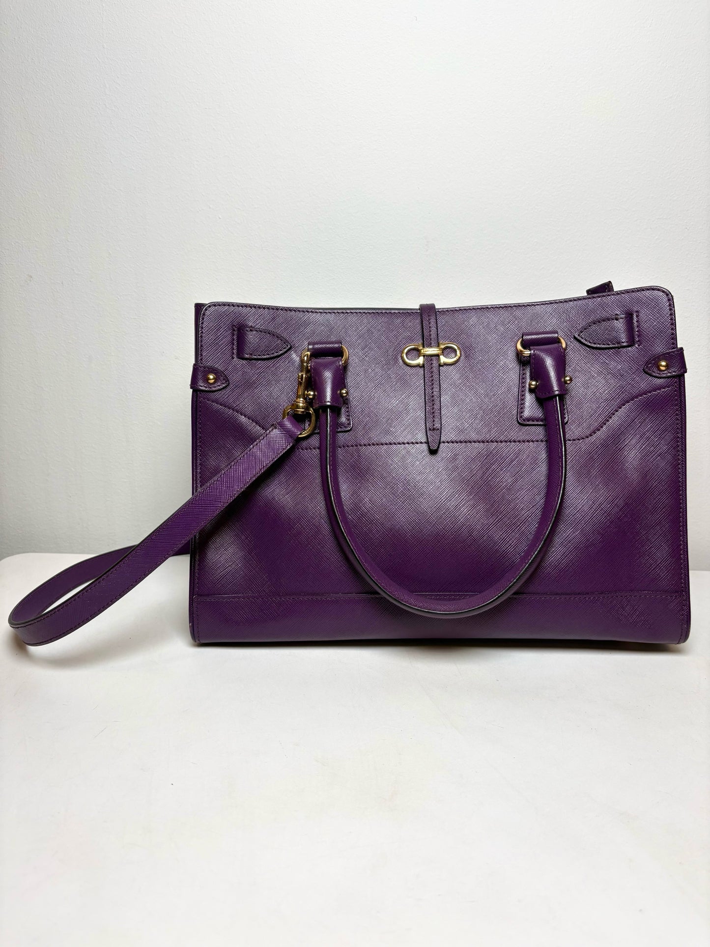 Women's Salvatore Ferragamo Briana Tote Saffiano Leather Pre-owned Purple Bag