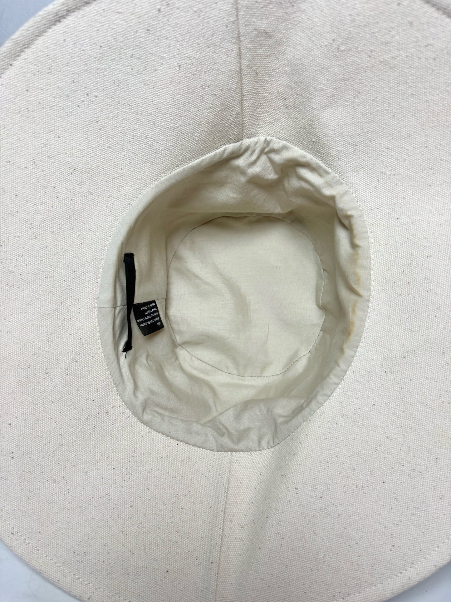 Women Small Jenni Kayne Cream Cotton Pre-Owned Floppy Wide Brim Hat