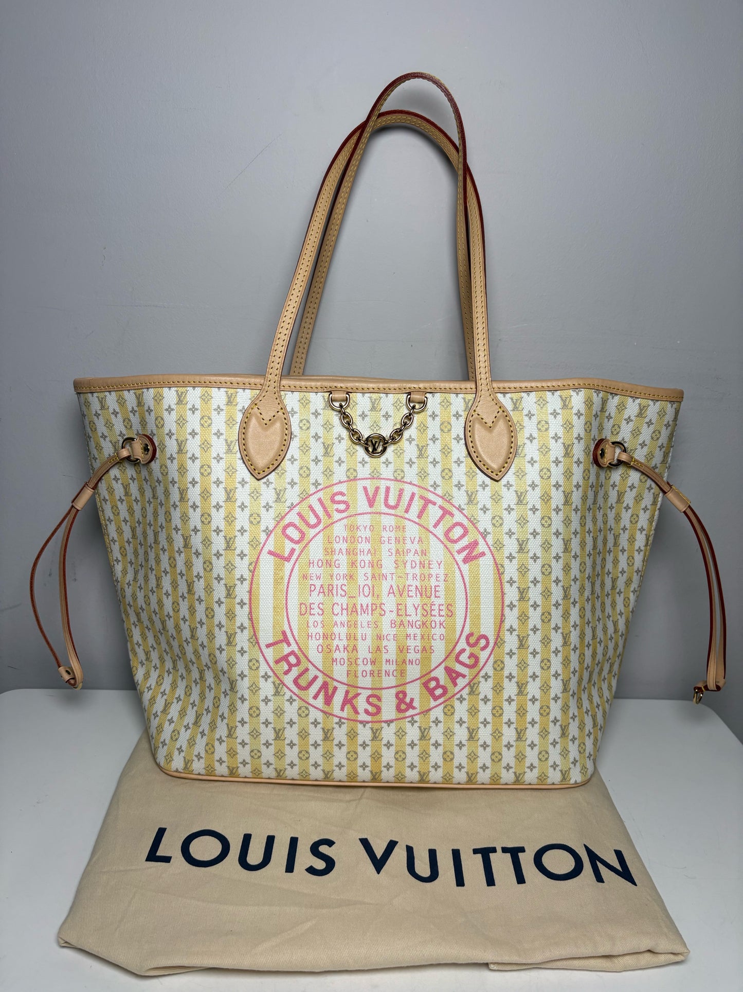 Authentic Louis Vuitton Neverfull MM Monogram Stamp Banane Authentic Pre-Owned Tote Bag with Pouch