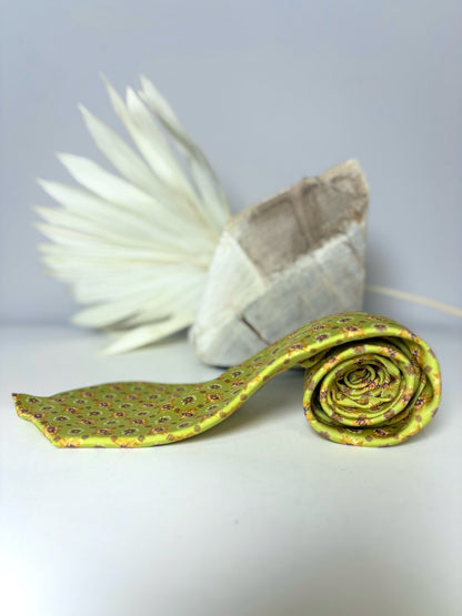 Hermes Lime Green 100% Silk Geometric Print Men's Tie