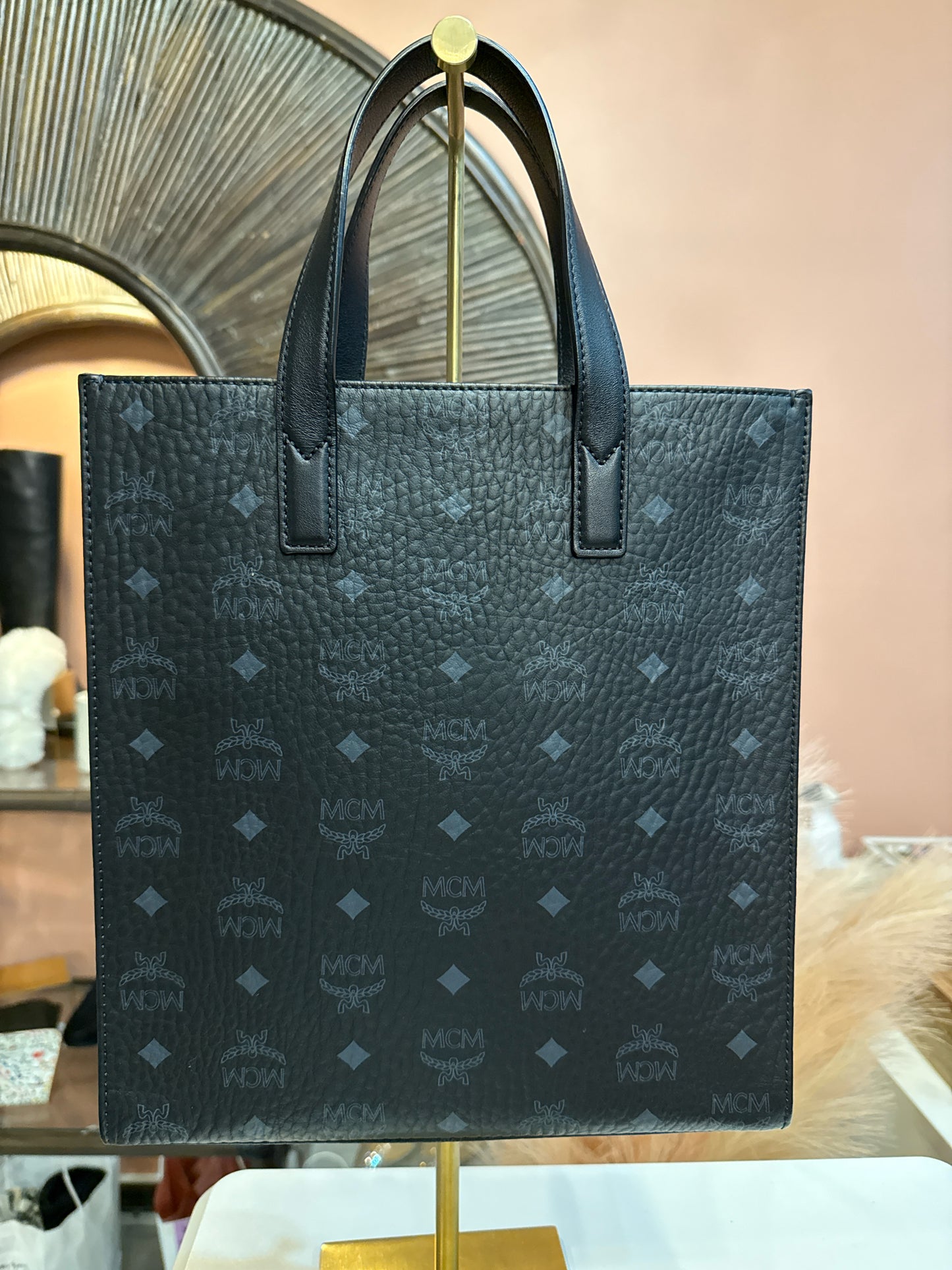 MCM Aren Monogram Black Visetos Tote Bag
