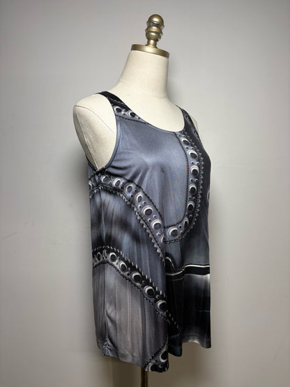 Women's Size S Mary Katrantzou Black Gray & White Painted Print Pure Silk NWT Pre-Owned Top
