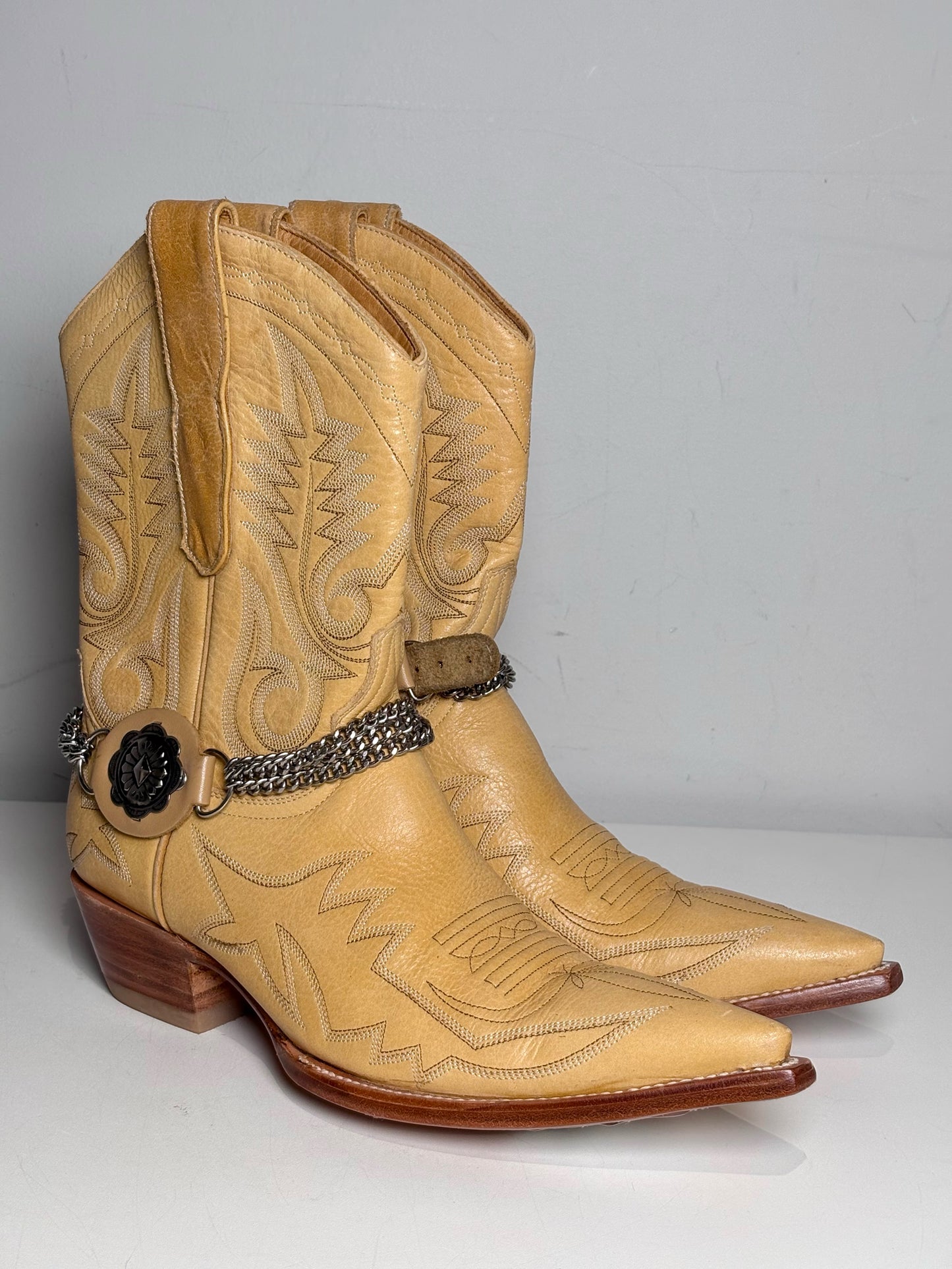 W Shoe Size 8 The Old Gringo Neutrals Leather Ankle Chain Pre-owned Boots