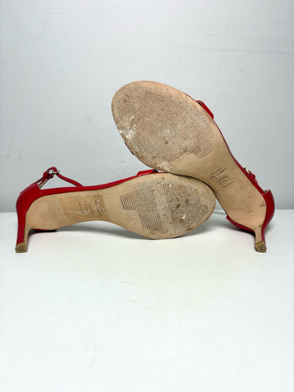 W Shoe Size 8.5 Stuart Weitzman Classic Red Leather Pre-owned Sandal