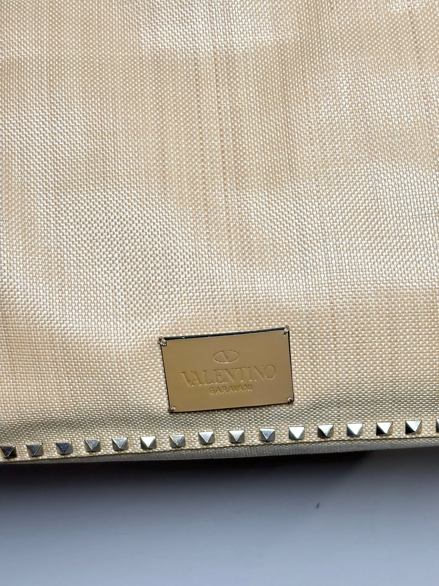 Valentino Garavani Solid Raffia Tan Cowhide Purse