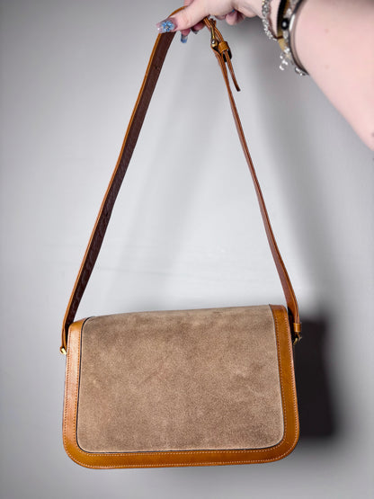 Umberto Italy Vintage Suede, Cowhide Leather Pre-owned Caramel, Beige Purse