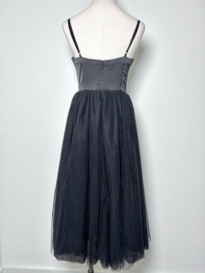 Women Size 6 Fame and Partners Black Tulle Cocktail Midi Dress