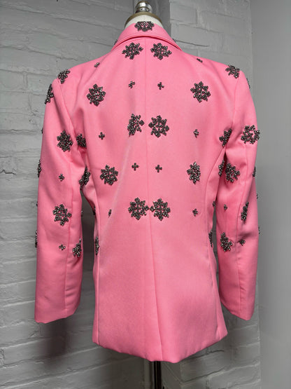Women Size 4 L'Agence Pink Crystal Tuxedo Blazer