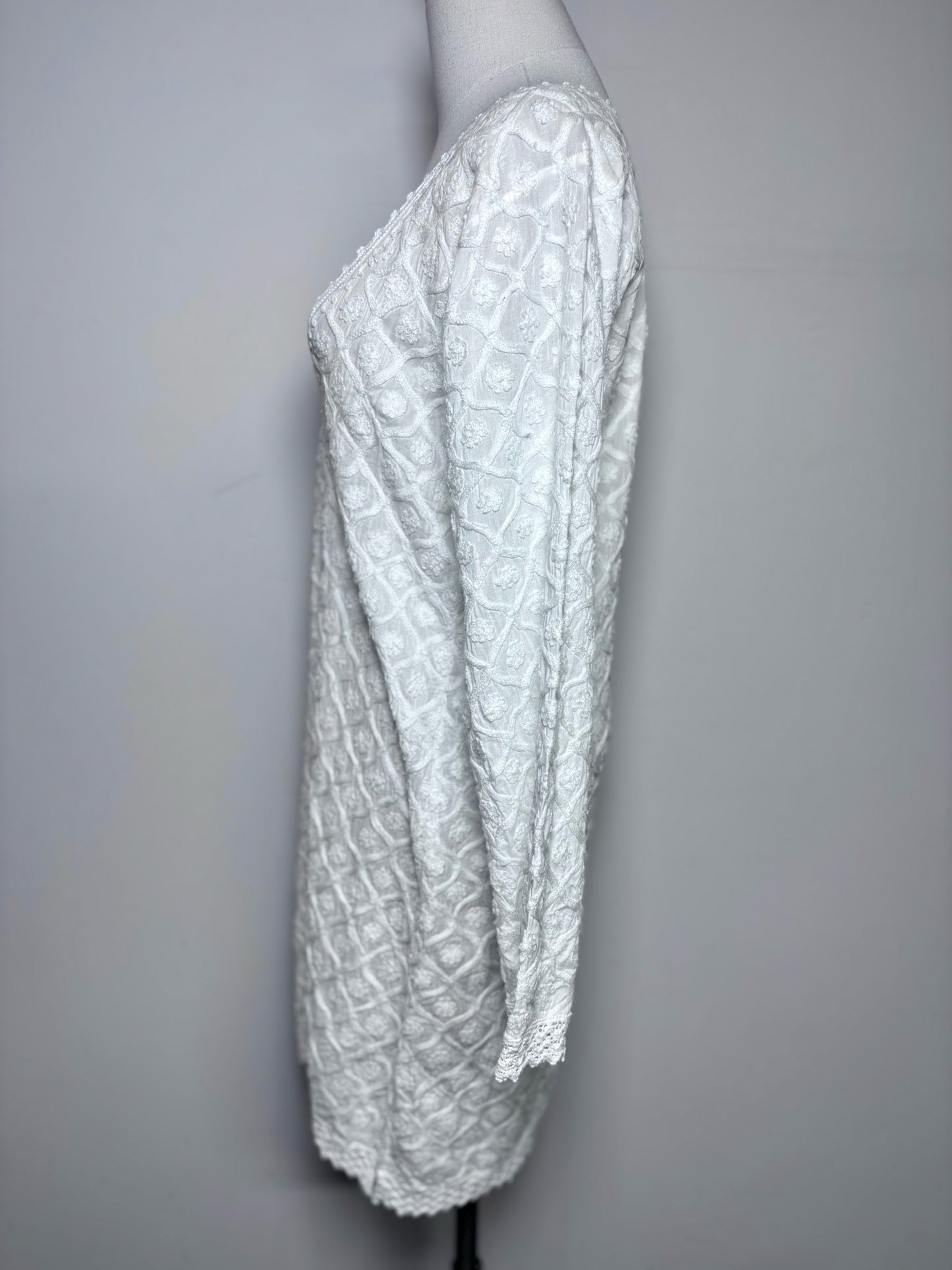Women Size M Melissa Odabash Off White 3D Flowers 100% Cotton Cover Up