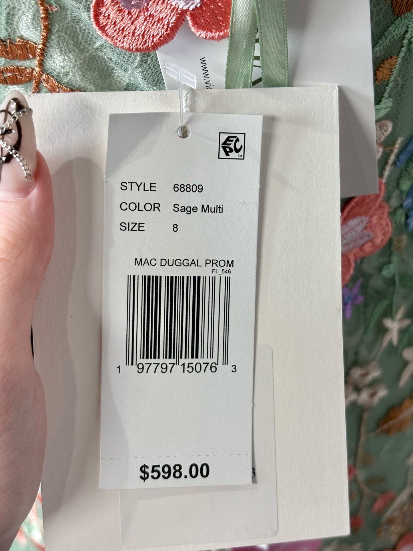 Women Size 8 MacDuggal Green Floral Women's NWT, Pre-owned Gown