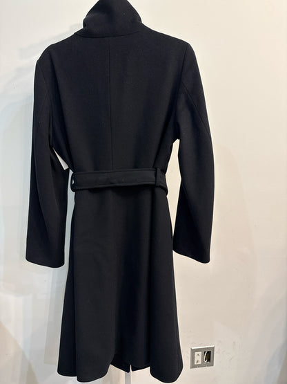 Women Size 10 Burberry Black Solid Wool, Cashmere Belted Coat