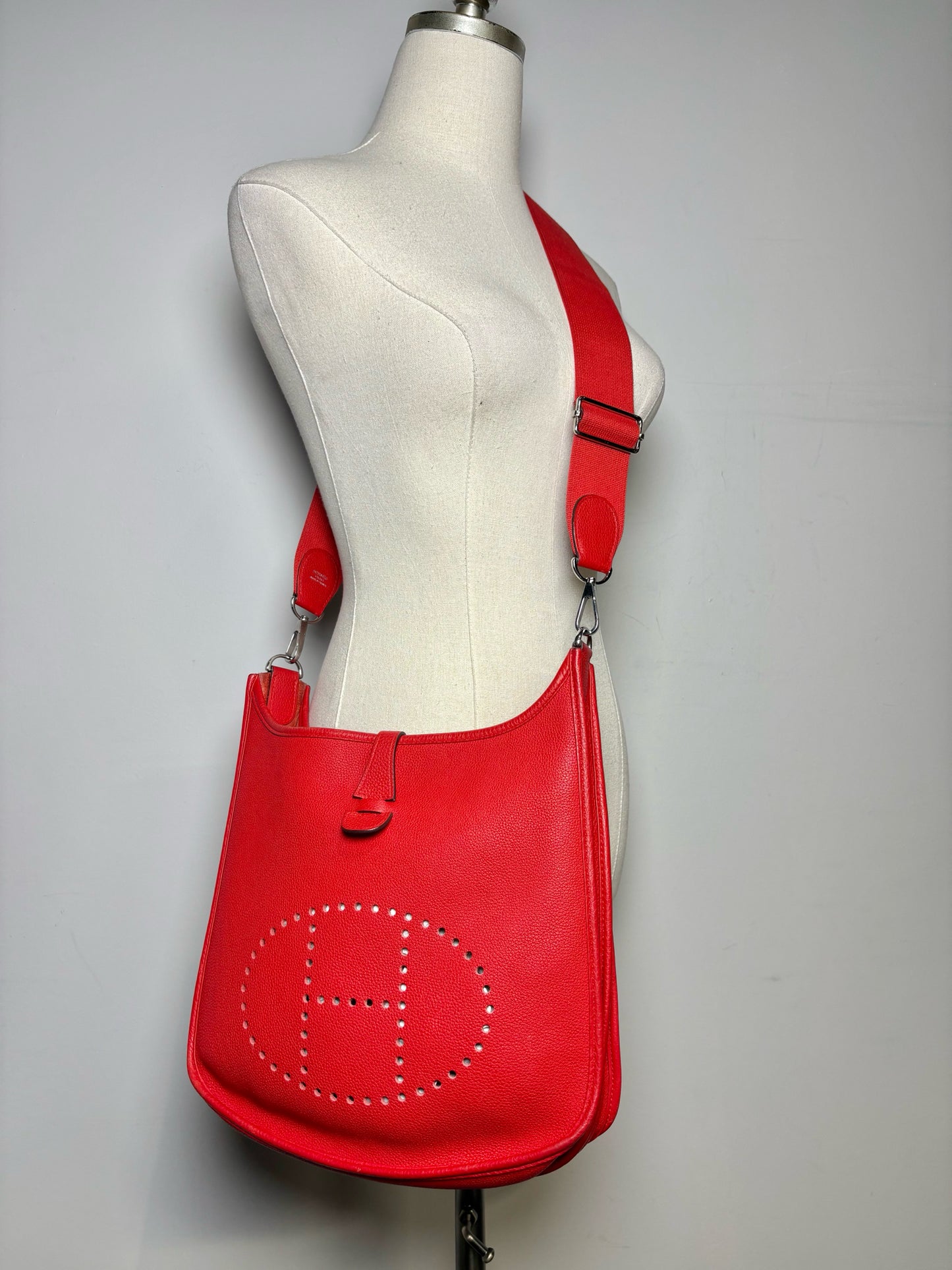 Hermes Evelyne III PM Clemence 2019 Leather Pre-owned Rouge Casaque Purse