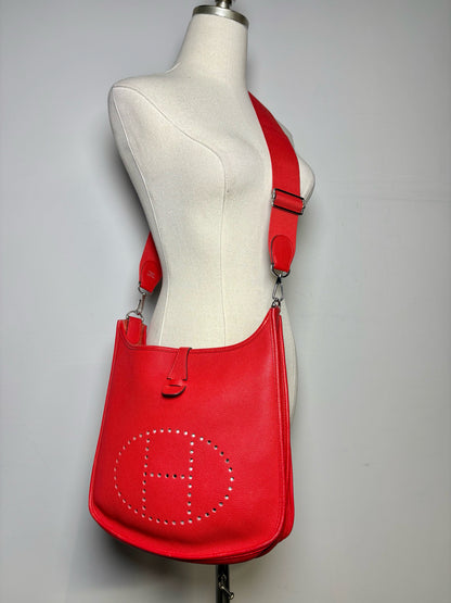 Hermes Evelyne III PM Clemence 2019 Leather Pre-owned Rouge Casaque Purse