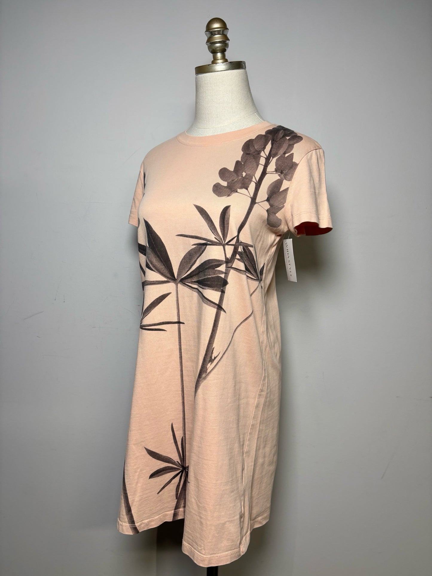 Women's Size S Desigual Peach & Black Floral Cotton Pre-Owned Short Sleeve Dress