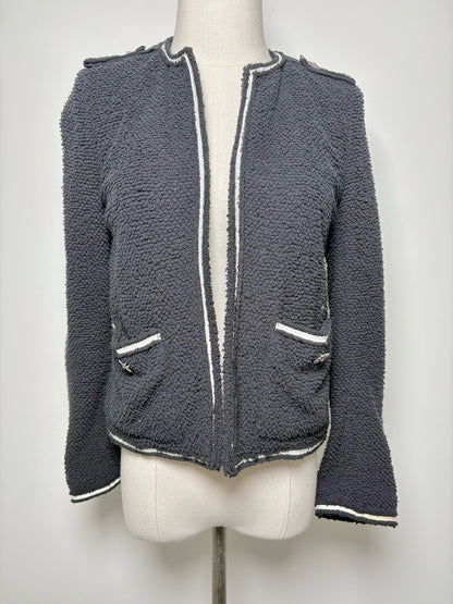 Ladies Blazer - The Kooples Black w/ White Trim Silver Daisies Open Front (S)