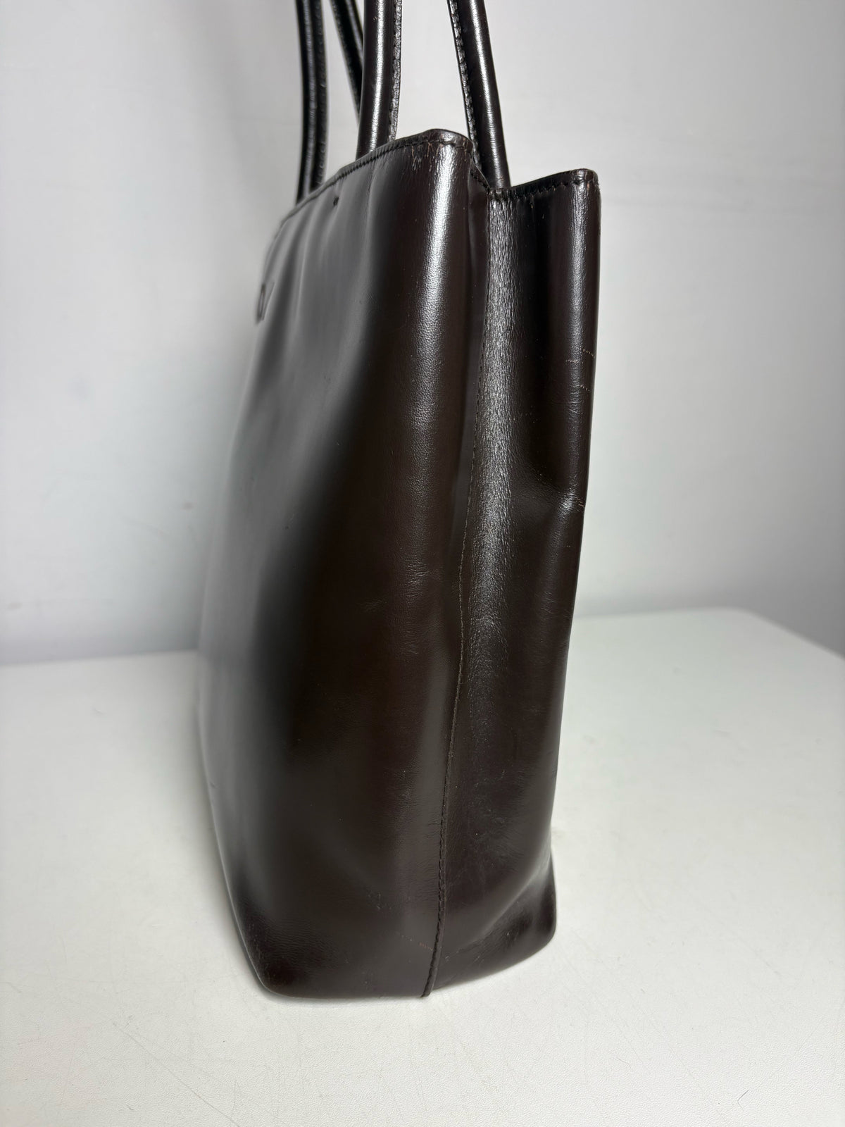 Women's Prada Dark Brown Spazzolato Leather Vintage Rare Authentic Pre-Owned Tote Bag