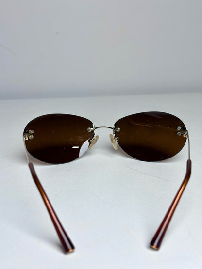 Chanel #4013 Rimless Vintage Y2K Pre-owned Gold Sunglasses