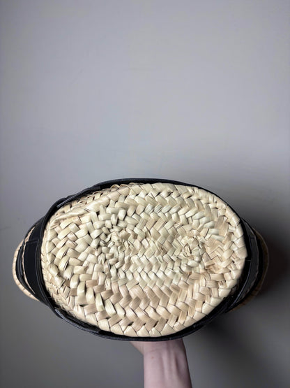 Women's DeMellier Mini Caged Leather, Woven Straw/Raffia Basket Purse