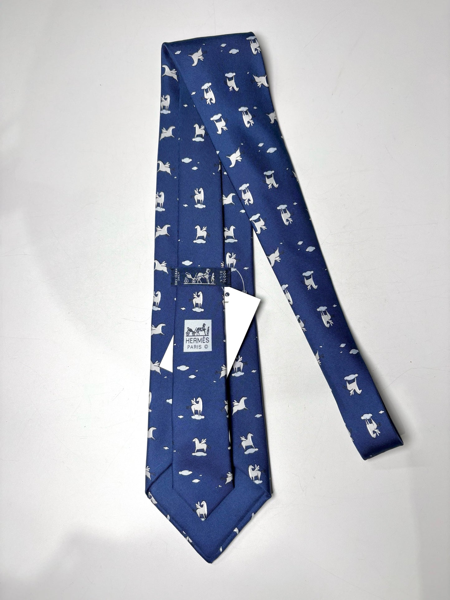 Hermes Blue 100% Silk Pegasus Men's Tie