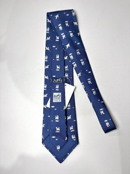 Hermes Blue 100% Silk Pegasus Men's Tie