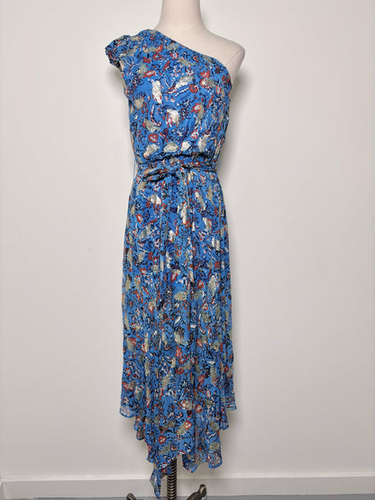 Women Size M Karina Grimaldi Blue, gold, orange Metallic Viscose Dress