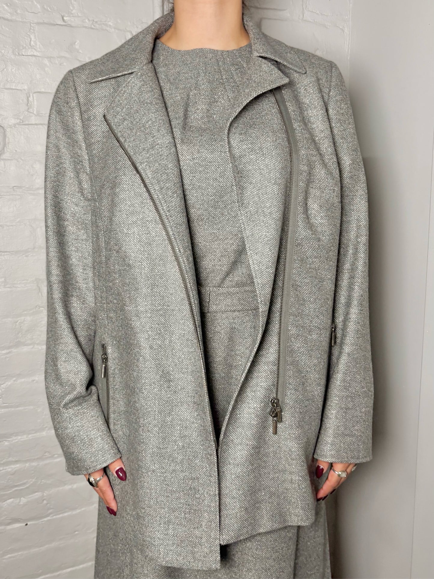 Women Size 16 Akris Punto Gray Tweed Wool, Silk Blazer