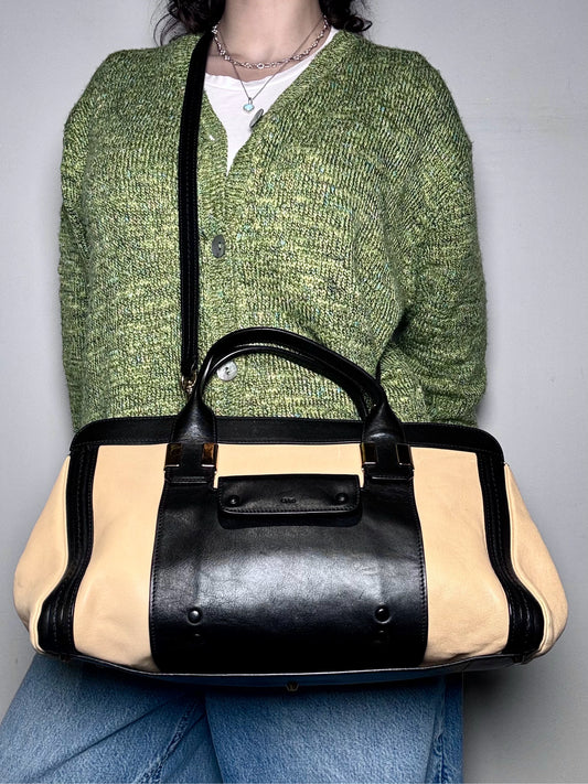 Leather Chloe Colorblock Vintage Pre-owned Black & beige Medium Purse