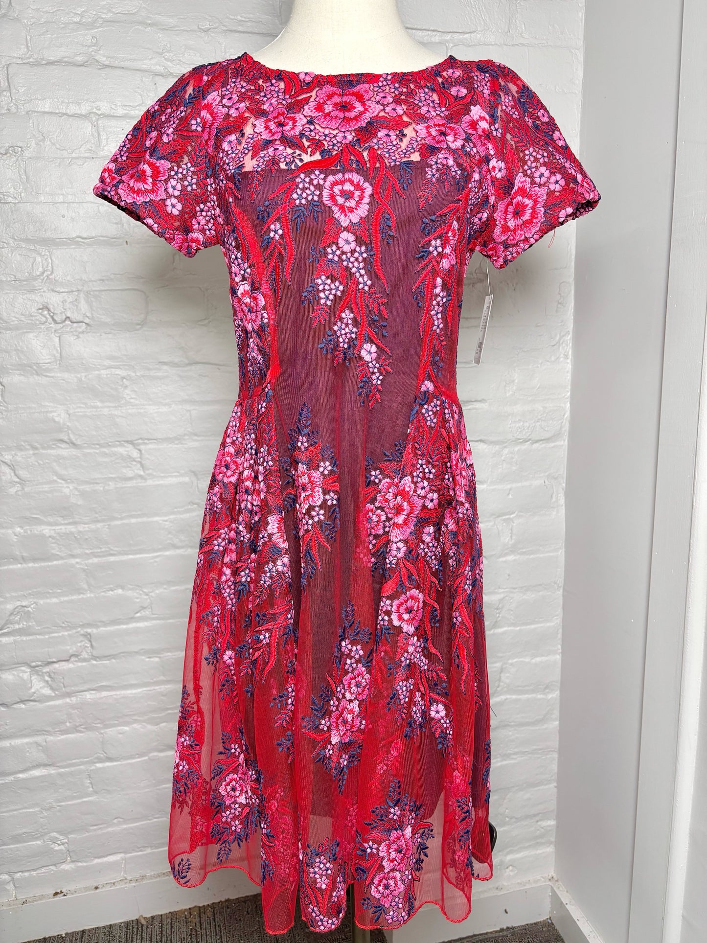 Women Size 0 Eva Franco Red, Blue Floral Polyester Dress