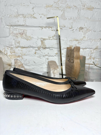 W Shoe Size 38.5 Christian Louboutin Black Leather Calf Pre-owned Flats