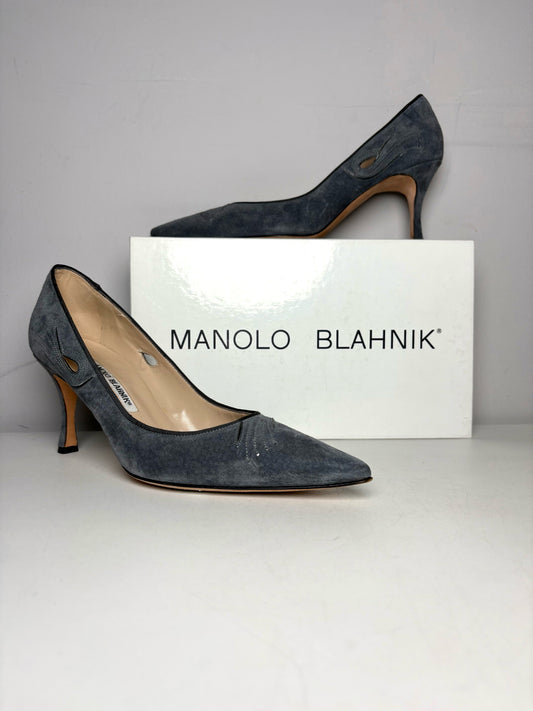 W Shoe Size 39 Manolo Blahnik Rela Grey Suede Pre-owned Pump