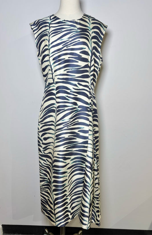 Women Size L Odeeh Multi-Color Zebra Stripes Silk, Wool NWT Dress