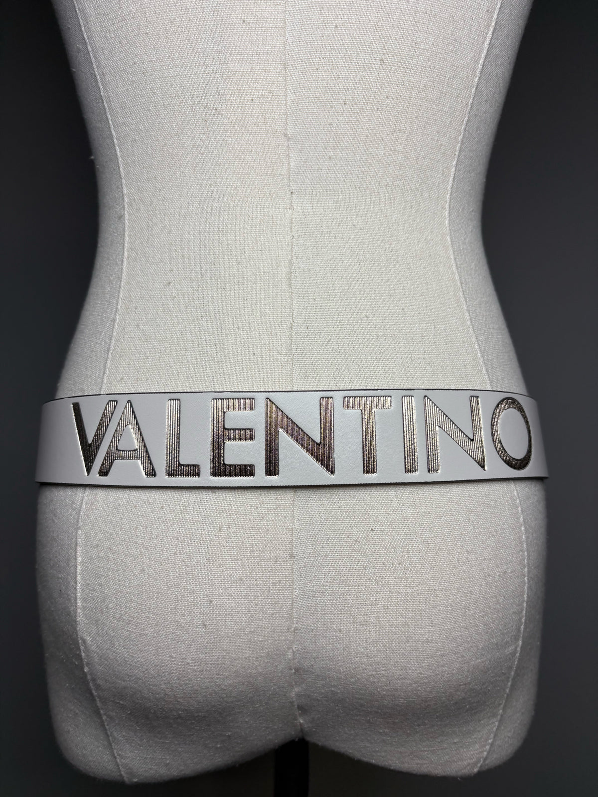 Women's Size S Mario Valentino V Giusy Beige Leather Gold-Tone Logo Pre-Owned Belt